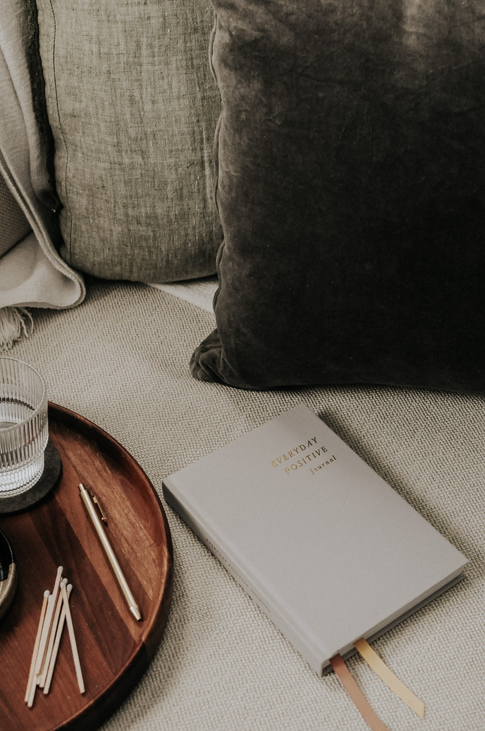 Everyday Positive Journal on cozy couch