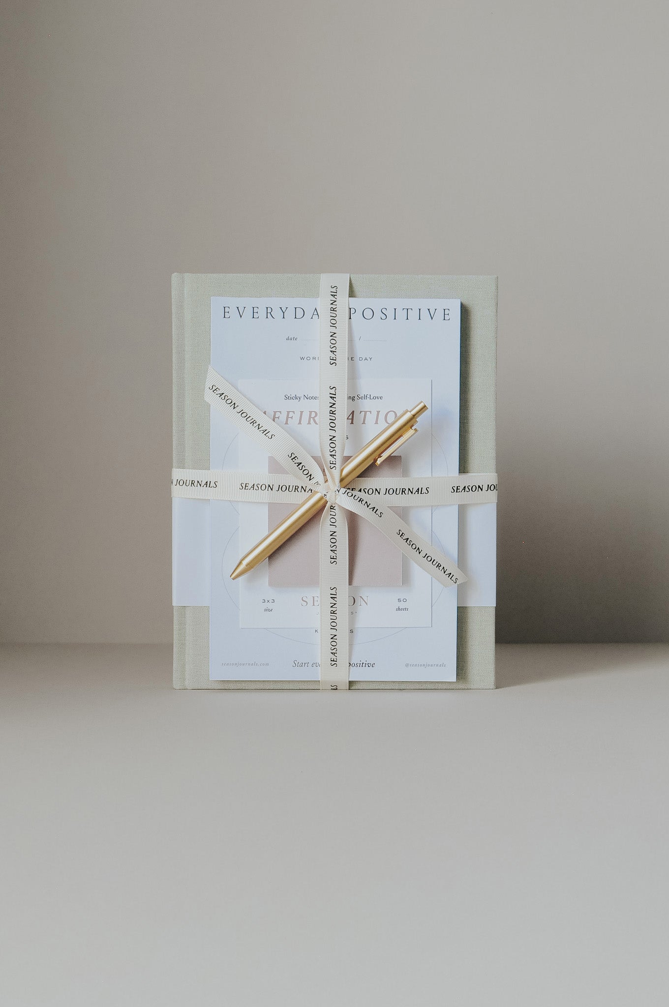 Pregnancy Journal, Everyday Positive Notepad, Affirmation Notes, gold pen tied with ribbon