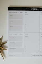 Load image into Gallery viewer, Crop of Everyday Growth Weekly Planner on white background with decorative elements
